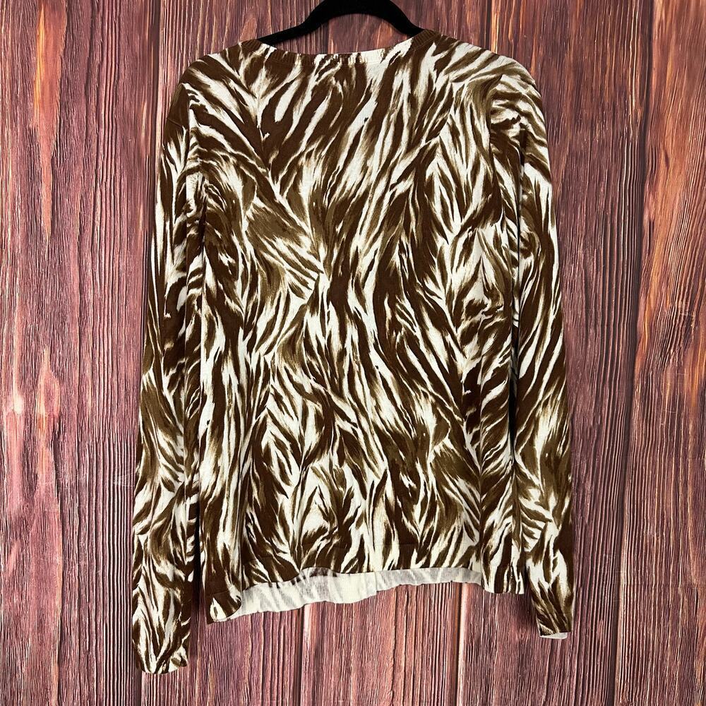 Talbots Cardigan Long Sleeve Animal Print Button Down Cotton Blend Brown Size XL - Picture 7 of 7